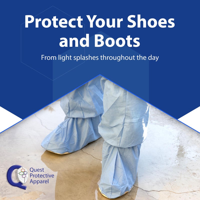 Quest Protective Apparel Quest Shoe Covers Disposable Non Slip Booties for Boots and Shoes- Indoors Shoe Cover Protectors - Secure Bootie Coverings with Straps - Blue, Small, 3 Pairs - Image 2